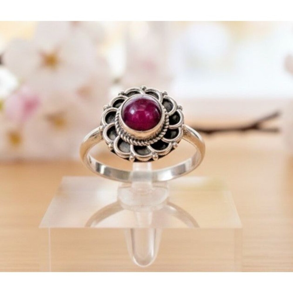 Sterling Silver Garnet Statement Ring 925 Size 9.5 Ornate Floral Design NEW
